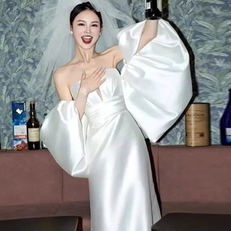 Satin Puffy Sleeved Detachable Bridal Cape Wedding Jacket