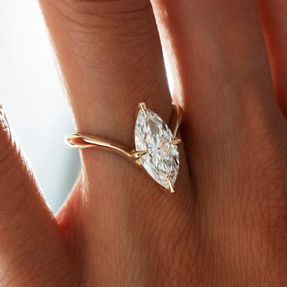GRA Certified Marquise Cut Moissanite Ring Set | 925 Sterling Silver 18K Gold Plated | D Color VVS1 Wedding Band