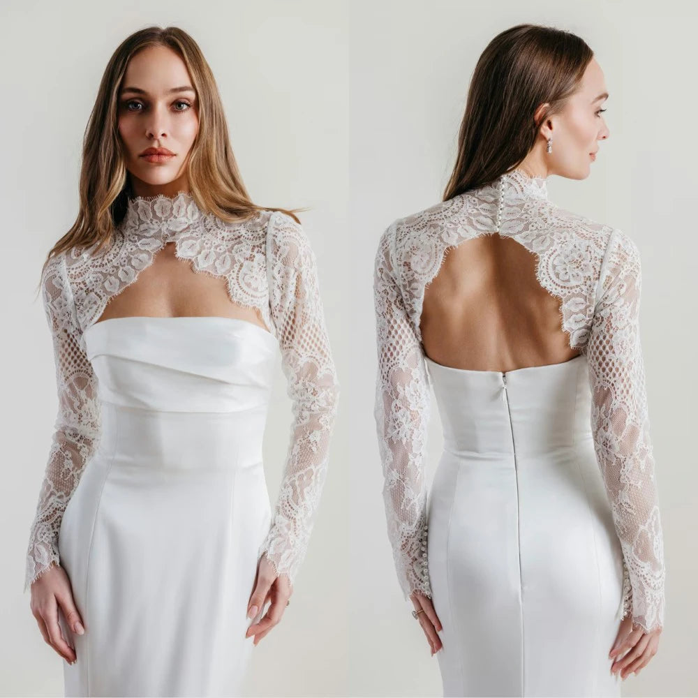 Lace Appliques Bridal Wraps Customized Long Sleeve Wedding Jackets Bolero High Quality Wedding Accessories