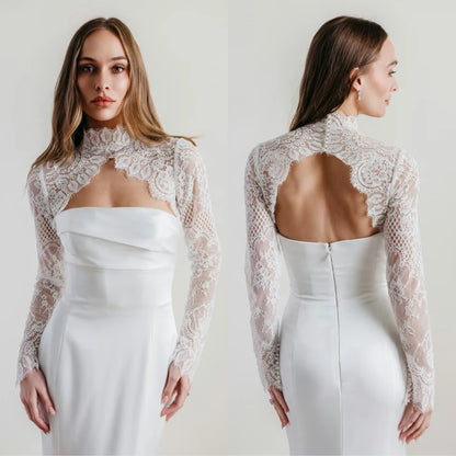Lace Appliques Bridal Wraps Customized Long Sleeve Wedding Jackets Bolero High Quality Wedding Accessories