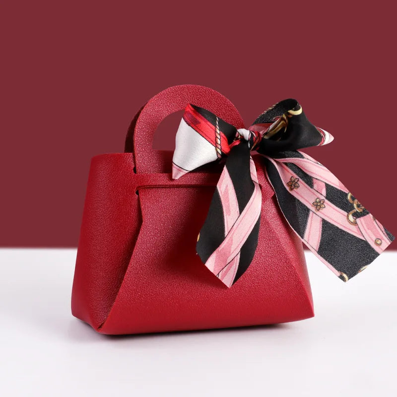 Luxury Leather Wedding Favor Bags | Mini Handbag Gift Bags with Ribbon | Wedding Guest Candy Bags | Set of 5