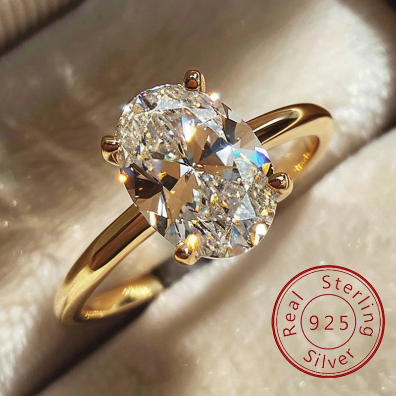 Gorgeous Shiny Oval Zircon 925 Sterling Silver Ring