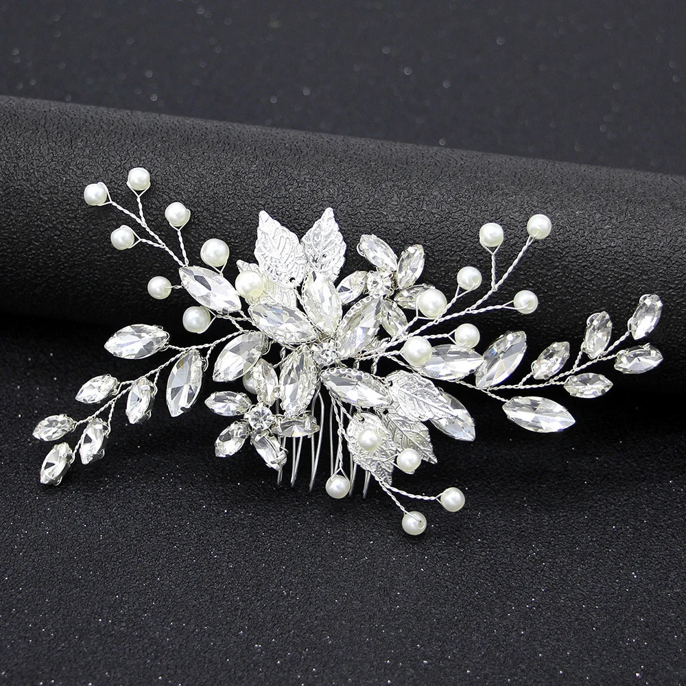 Handmade Pearl Flower Bridal Hair Comb – Silver Crystal Wedding Clip