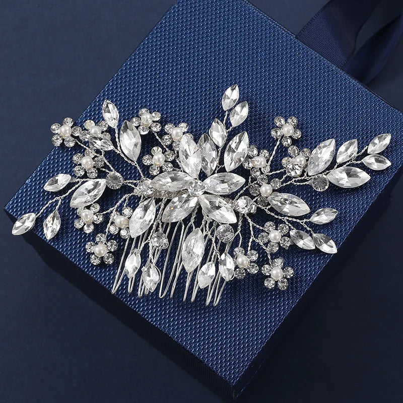 Handmade Pearl Flower Bridal Hair Comb – Silver Crystal Wedding Clip