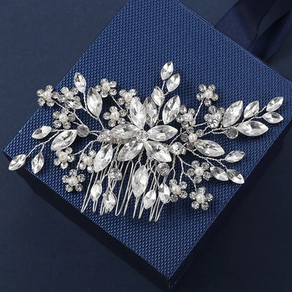 Handmade Pearl Flower Bridal Hair Comb – Silver Crystal Wedding Clip