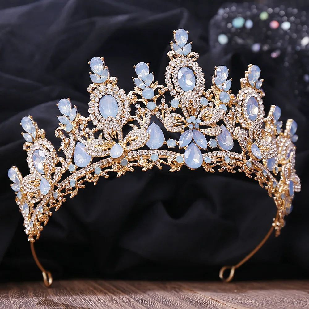 Bloom Veil Co. Royal Queen Champagne Gold Bridal Crown – Luxury Crystal Wedding Tiara
