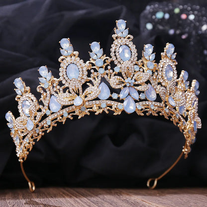 Bloom Veil Co. Royal Queen Champagne Gold Bridal Crown – Luxury Crystal Wedding Tiara