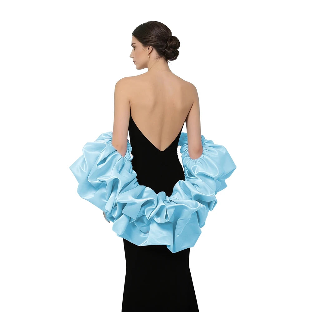 Satin Puff Sleeve Cape Bridal Shawl Ruffled Bolero Wrap for Bride Wedding Dress Cover Up