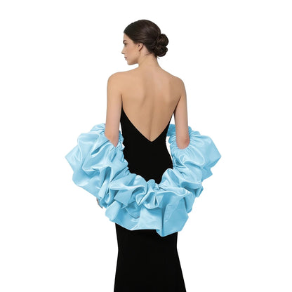 Satin Puff Sleeve Cape Bridal Shawl Ruffled Bolero Wrap for Bride Wedding Dress Cover Up