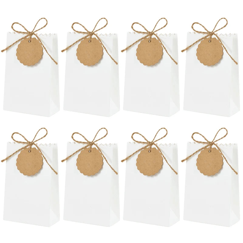 Kraft Paper Gift Boxes with Rope Handle | Set of 10/50 | Retro Wedding Favor Boxes | Party & Holiday Packaging