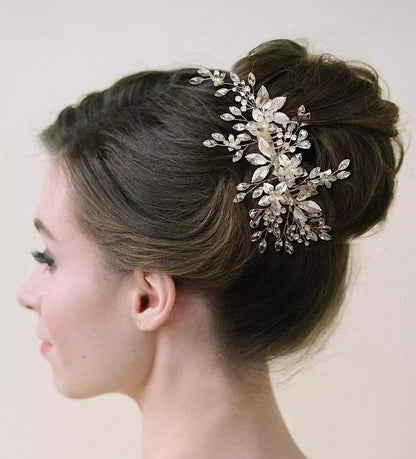 Handmade Pearl Flower Bridal Hair Comb – Silver Crystal Wedding Clip