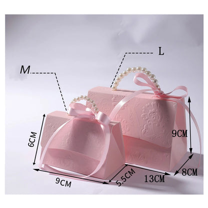 Pink Pearl Wedding Candy Gift Boxes | Set of 10 | Ribbon & Pearl Chain | Party Favor Packaging
