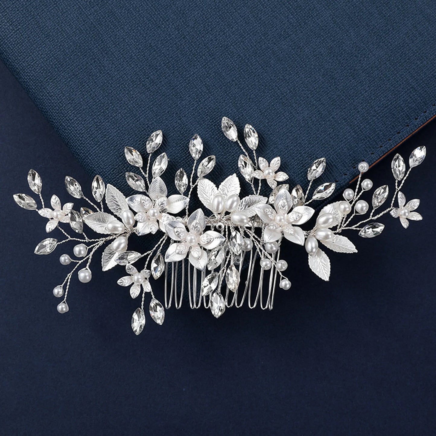 Handmade Pearl Flower Bridal Hair Comb – Silver Crystal Wedding Clip