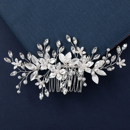 Handmade Pearl Flower Bridal Hair Comb – Silver Crystal Wedding Clip