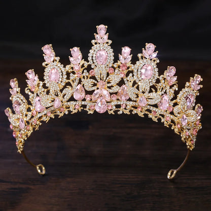 Bloom Veil Co. Royal Queen Champagne Gold Bridal Crown – Luxury Crystal Wedding Tiara