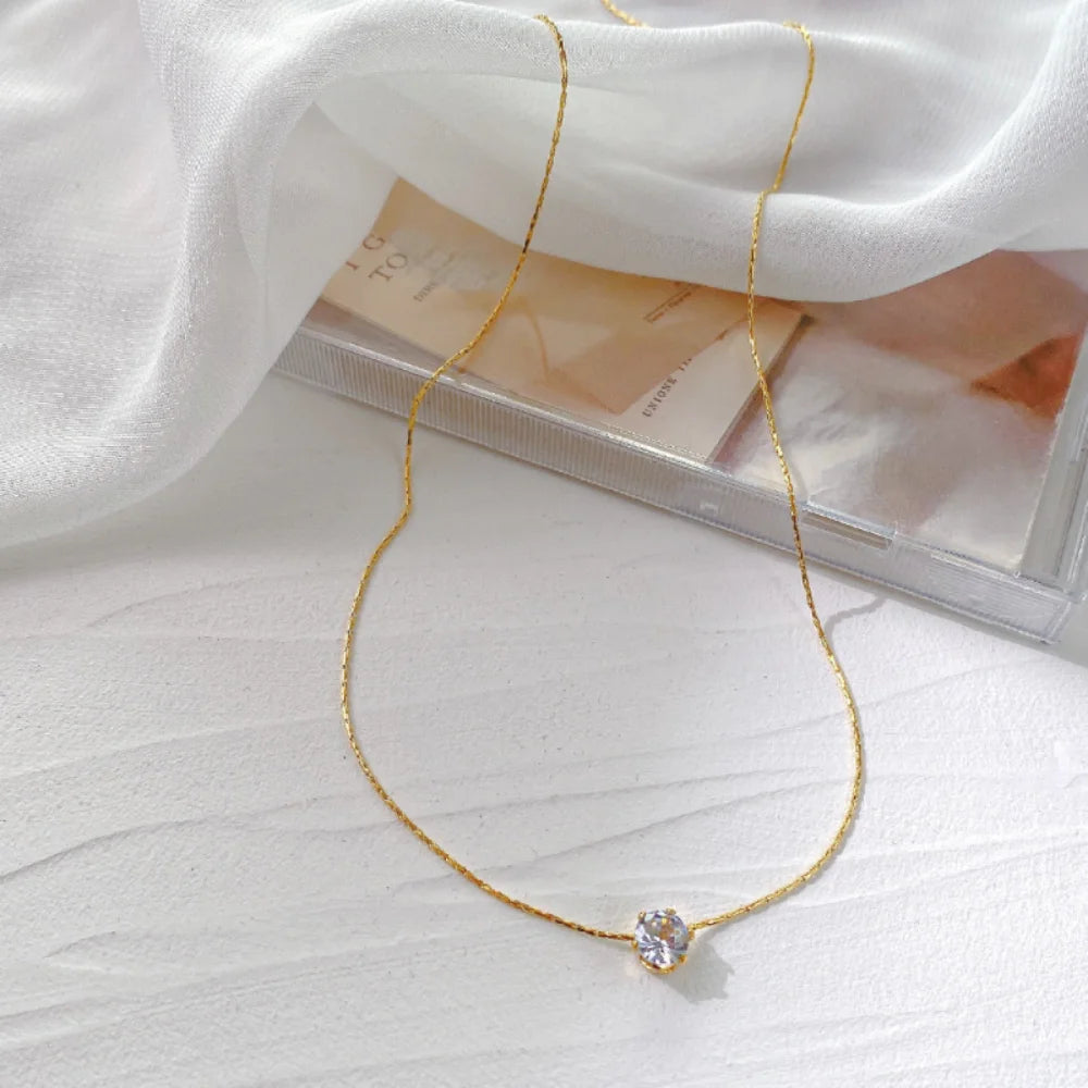 Dainty Round AAA Zircon Anti-Tarnish Pendant Necklace
