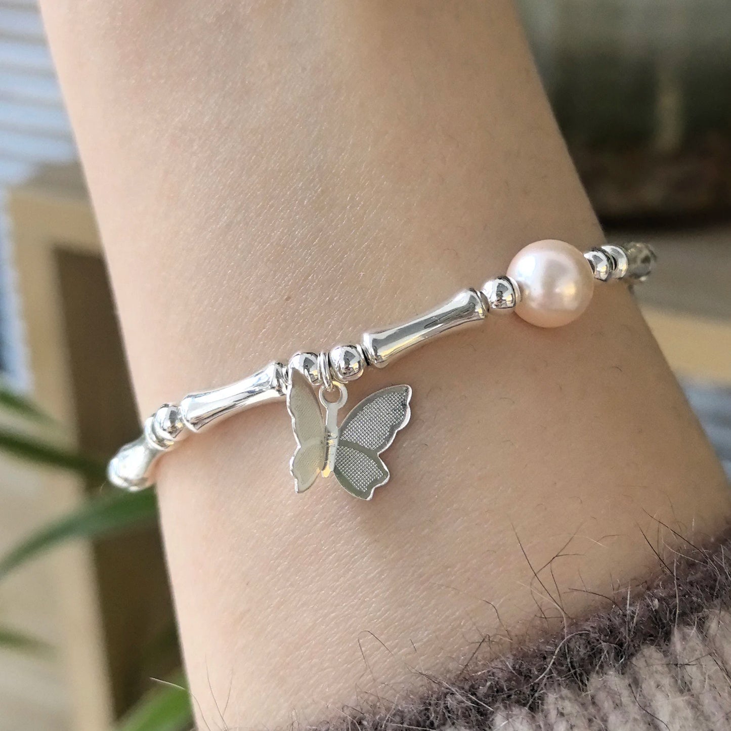 925 Sterling Silver Butterfly Bead String Bracelet