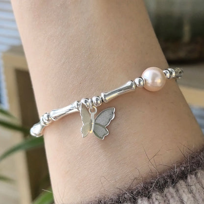 925 Sterling Silver Butterfly Bead String Bracelet