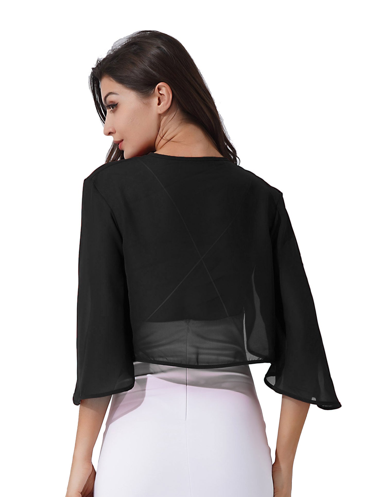 Women 3/4 Sleeve Chiffon Cardigan Bolero Shawls Outerwear Wedding Bridal Party Dress Wraps Beach Vacation Cover Ups Soft Cape