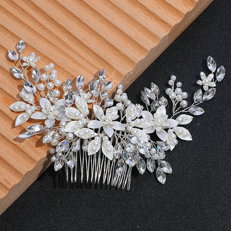Handmade Pearl Flower Bridal Hair Comb – Silver Crystal Wedding Clip