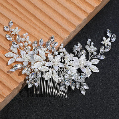 Handmade Pearl Flower Bridal Hair Comb – Silver Crystal Wedding Clip
