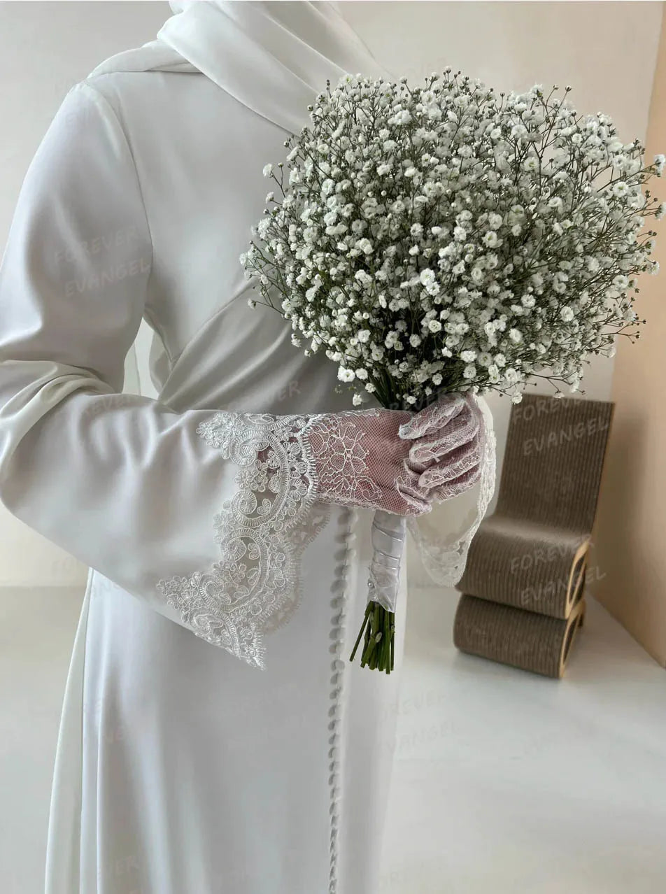 Simple Elegant Wedding Dresses A Line Woman's Formal Lace Long Sleeve Bride Gowns Button Sweep Train Customized Vestido De Novia