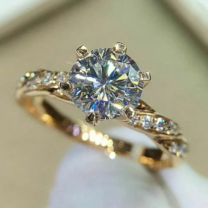 Classic 6-Claw Cubic Zirconia Luxury Gold Color Engagement Ring
