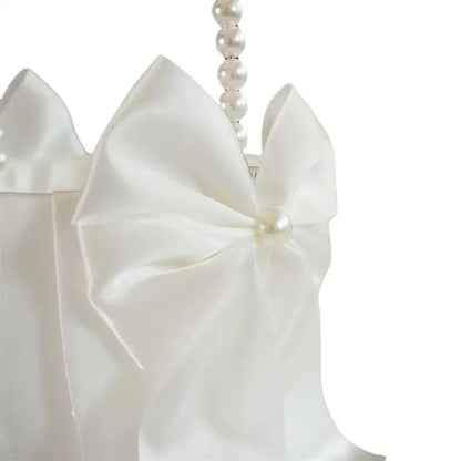 1-2pcs Pearl Handle Flower Basket Satin White Western Rustic Bowknot Wedding Basket Foldable Flower Basket For Floral Petals