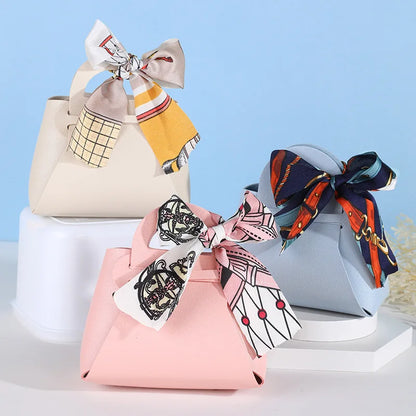 Luxury Leather Wedding Favor Bags | Mini Handbag Gift Bags with Ribbon | Wedding Guest Candy Bags | Set of 5