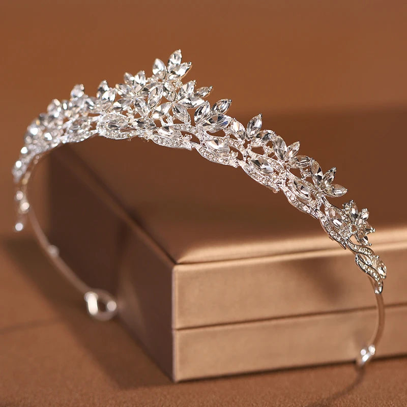 Premium Silver Botanical Wedding Crown | Regal Birthday Tiara & Bridal Hairwear Accessory
