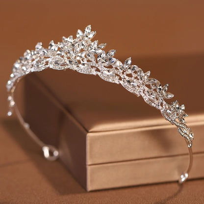 Premium Silver Botanical Wedding Crown | Regal Birthday Tiara & Bridal Hairwear Accessory