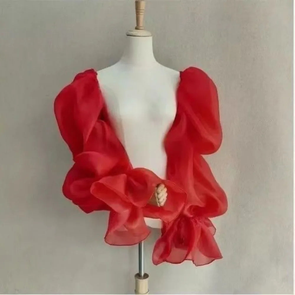 Elegant Puff Wedding Arm Sleeves Evening Dress Decor Ruffles Bride Detachable Sleeves Bowknot Sweet Sheer Cover Sleeves Banquet