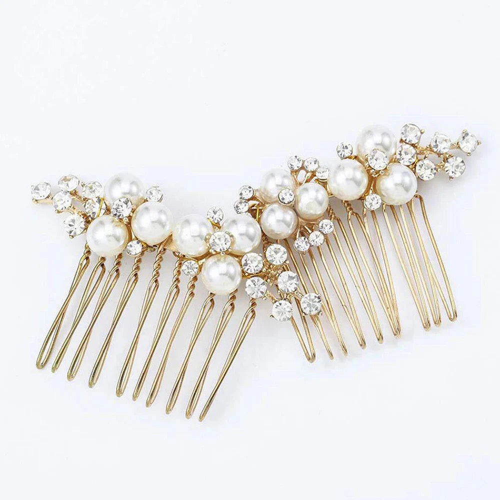 Handmade Pearl Flower Bridal Hair Comb – Silver Crystal Wedding Clip