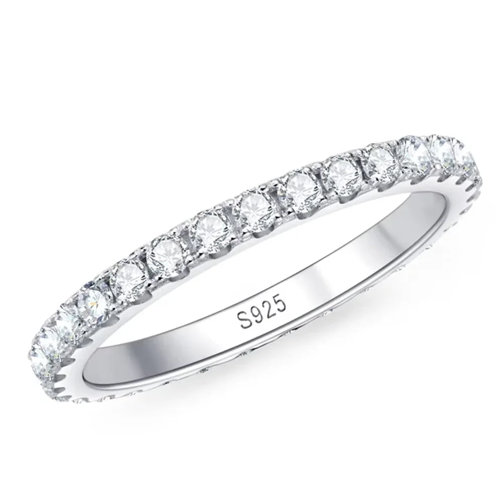 2mm D Color Moissanite Eternity Band | 18K White Gold Plated Sterling Silver Wedding Ring