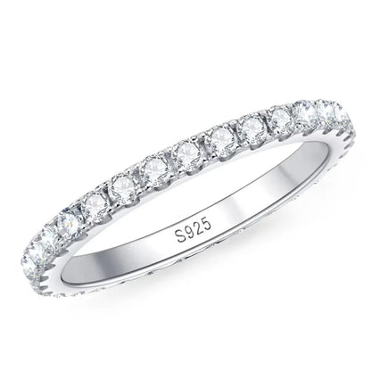 2mm D Color Moissanite Eternity Band | 18K White Gold Plated Sterling Silver Wedding Ring