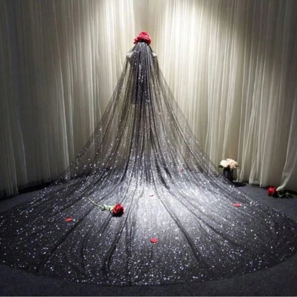 Grand 3.5m Sparkly Sequined Cathedral Wedding Veil with Comb | Premium White & Champagne Bridal Shimmer Veil
