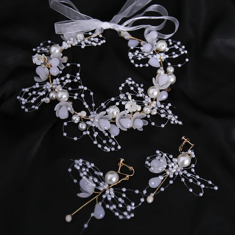 Pearl Flower Crown Headband – Boho Bridal Crystal Headpiece
