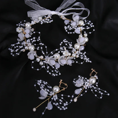 Pearl Flower Crown Headband – Boho Bridal Crystal Headpiece