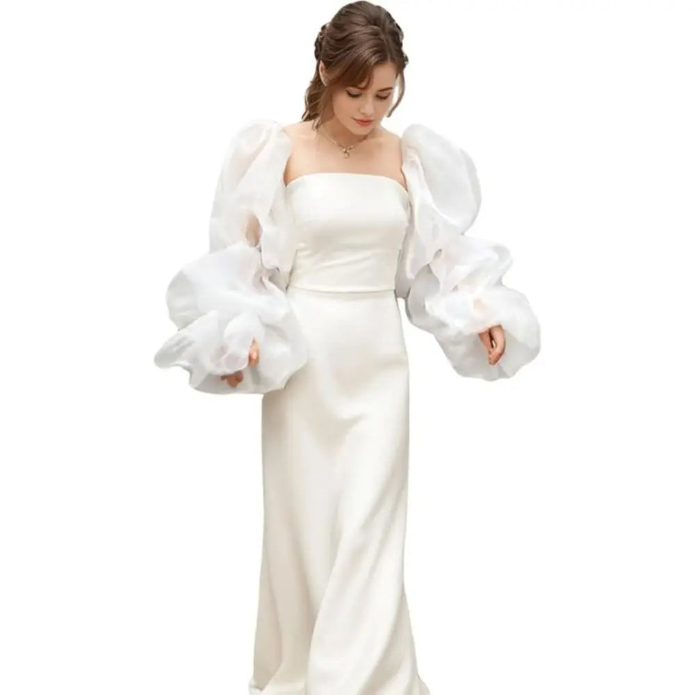 Elegant Puff Wedding Arm Sleeves Evening Dress Decor Ruffles Bride Detachable Sleeves Bowknot Sweet Sheer Cover Sleeves Banquet