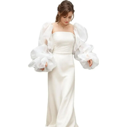 Elegant Puff Wedding Arm Sleeves Evening Dress Decor Ruffles Bride Detachable Sleeves Bowknot Sweet Sheer Cover Sleeves Banquet