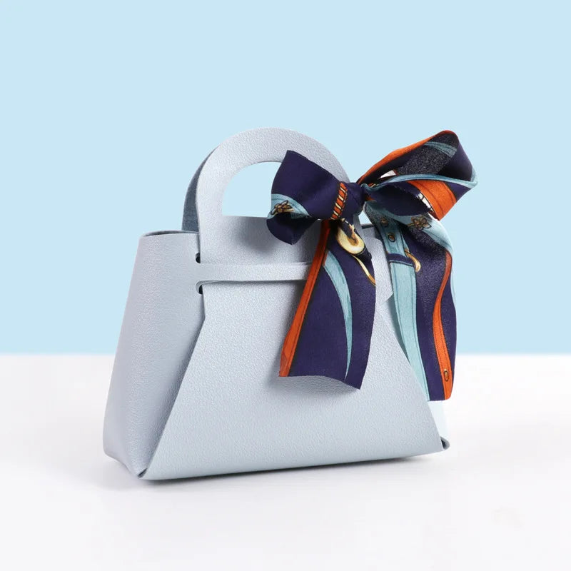Luxury Leather Wedding Favor Bags | Mini Handbag Gift Bags with Ribbon | Wedding Guest Candy Bags | Set of 5