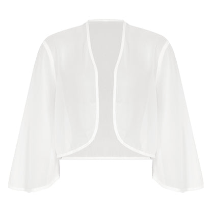 Women 3/4 Sleeve Chiffon Cardigan Bolero Shawls Outerwear Wedding Bridal Party Dress Wraps Beach Vacation Cover Ups Soft Cape