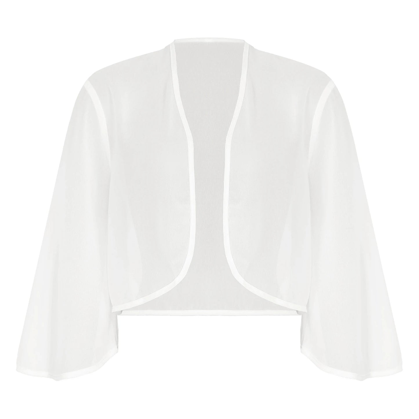 Women 3/4 Sleeve Chiffon Cardigan Bolero Shawls Outerwear Wedding Bridal Party Dress Wraps Beach Vacation Cover Ups Soft Cape