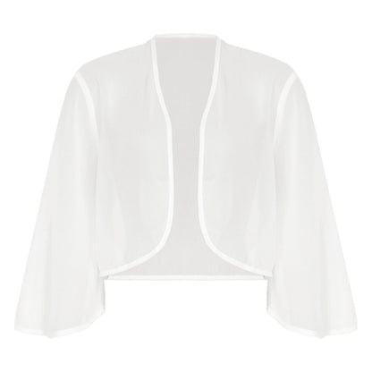 Women 3/4 Sleeve Chiffon Cardigan Bolero Shawls Outerwear Wedding Bridal Party Dress Wraps Beach Vacation Cover Ups Soft Cape
