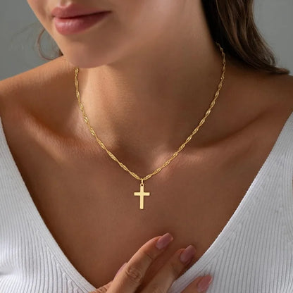 18K Gold Plated Waterproof Cross Pendant Necklace