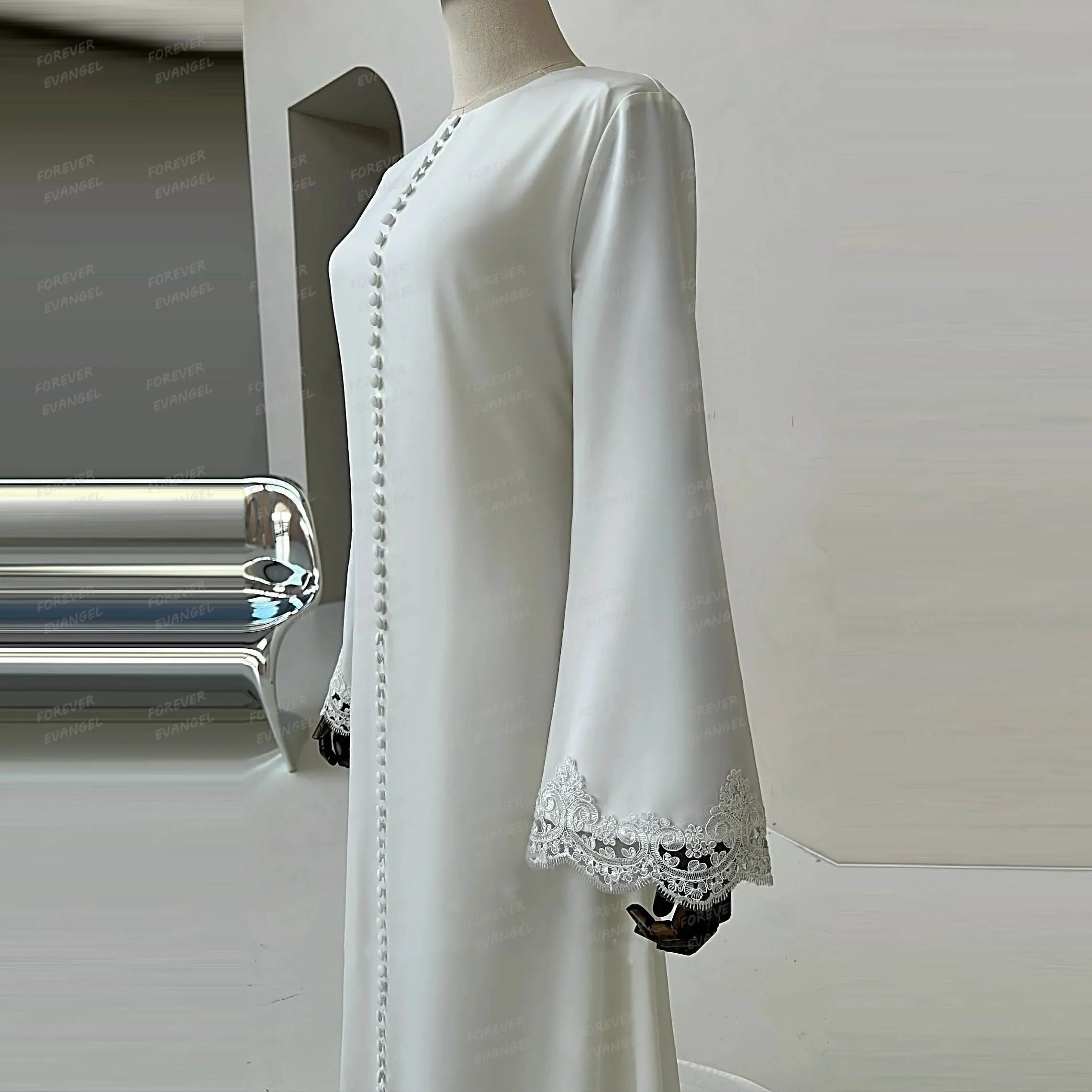 Simple Elegant Wedding Dresses A Line Woman's Formal Lace Long Sleeve Bride Gowns Button Sweep Train Customized Vestido De Novia