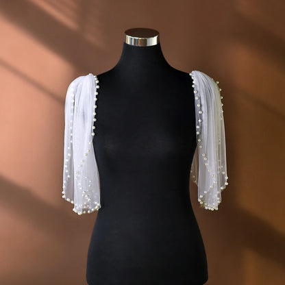 Pearl-Embellished Tulle Bridal Shoulder Cape & Oversleeves