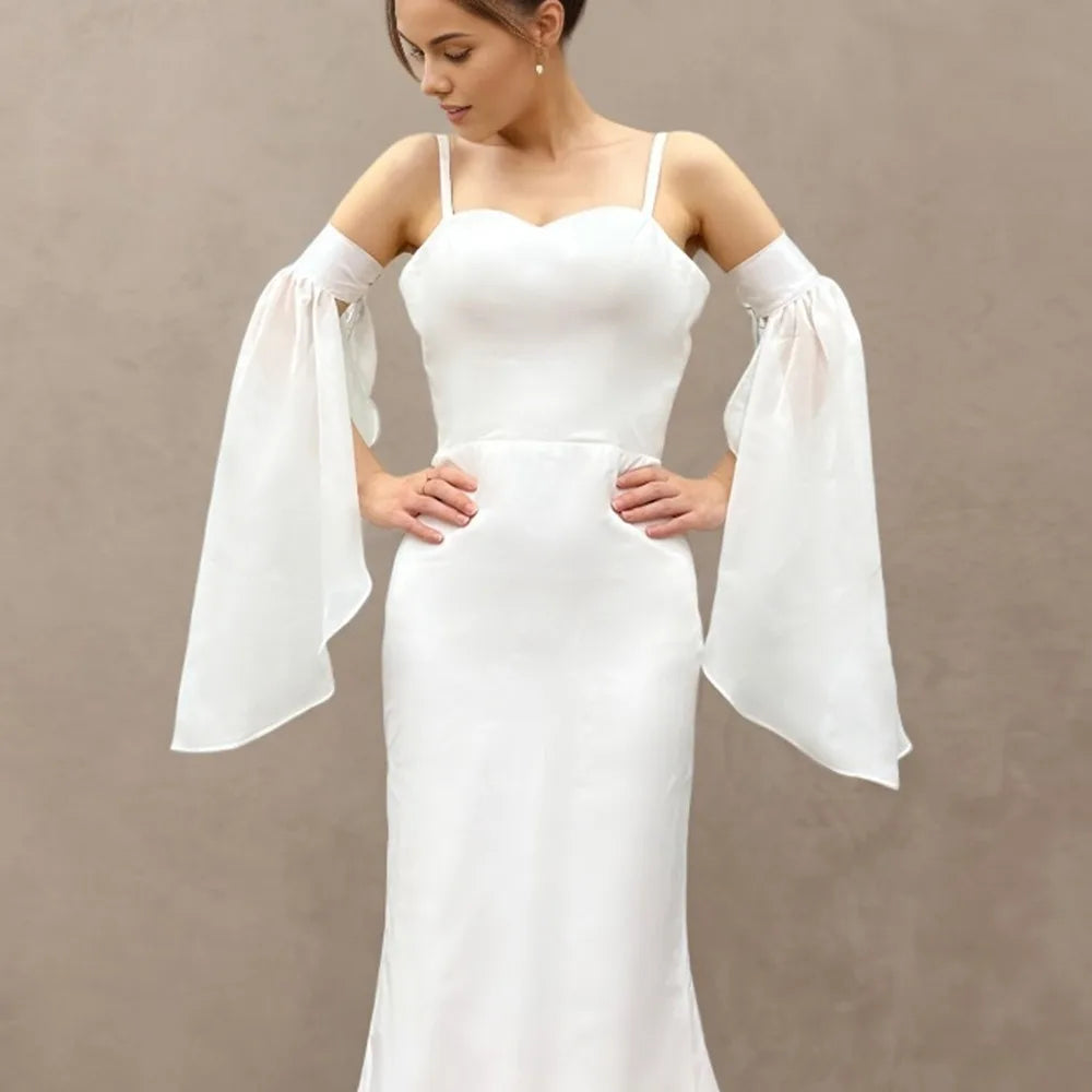 Elegant Sunscreen Long Tulle Sleeves Thin Breathable Detachable Sleeves Chiffon Sheer Bridal Gloves Wedding Party