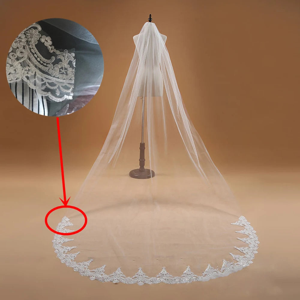 Cathedral Wedding Veil 3 m One-Layer with Lace Applique Edge