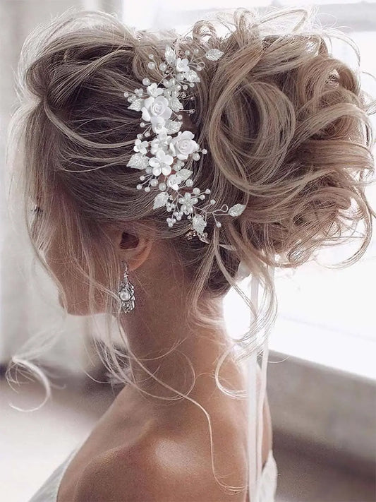Elegant Bridal Hair Vine – Pearl and Rhinestone Leaf Wedding Headpiece